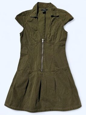 Forever 21 Olive Green Zip-Front Short Sleeve Dress